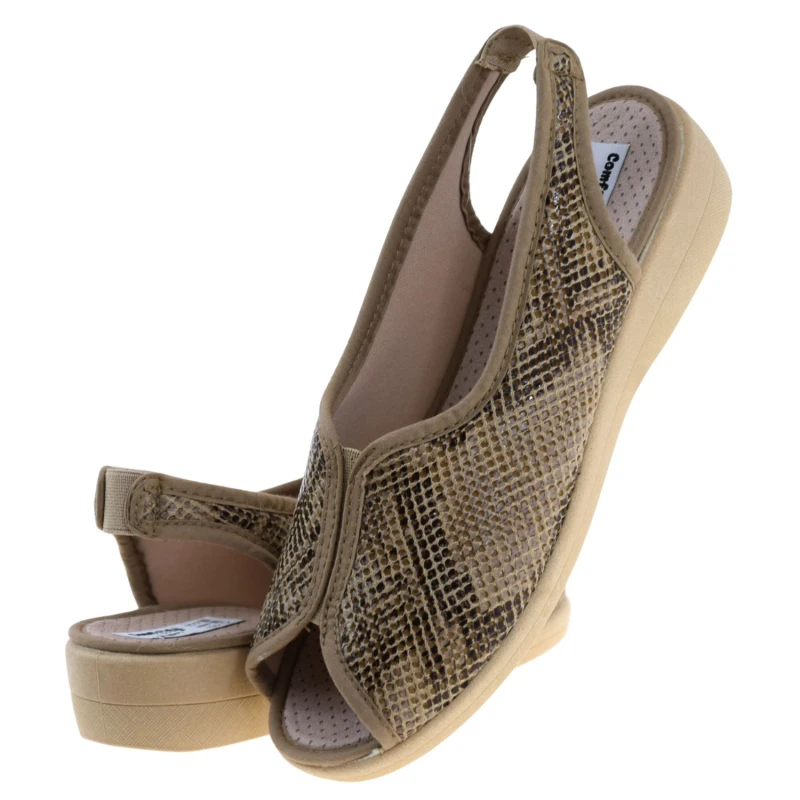 Sandały damskie na haluksy COMFOOTY 26867 brązowe na koturnie, lekkie i wygodne na wrażliwe stopy (6).jpg