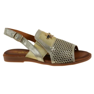 Złote sandały damskie skórzane płaskie eleganckie CAMBELL 26-19396GD