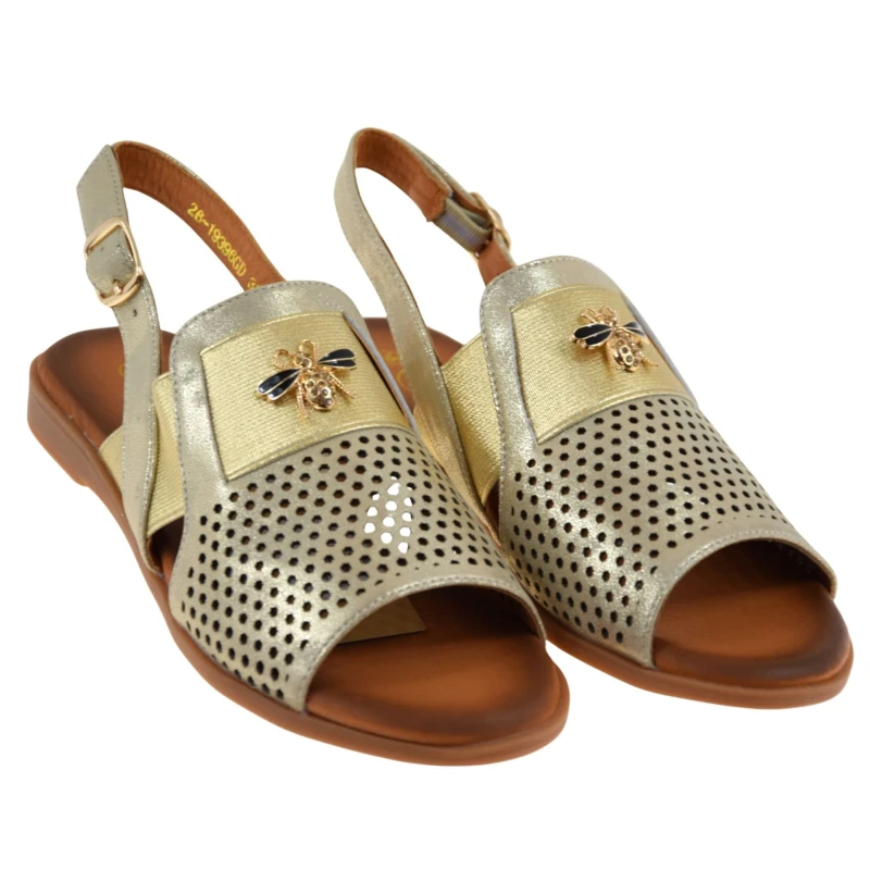 Eleganckie złote sandały damskie CAMBELL 26-19396GD z naturalnej skóry na lato, wesele i komunię (2).jpg