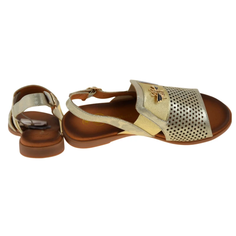 Eleganckie złote sandały damskie CAMBELL 26-19396GD z naturalnej skóry na lato, wesele i komunię (4).jpg
