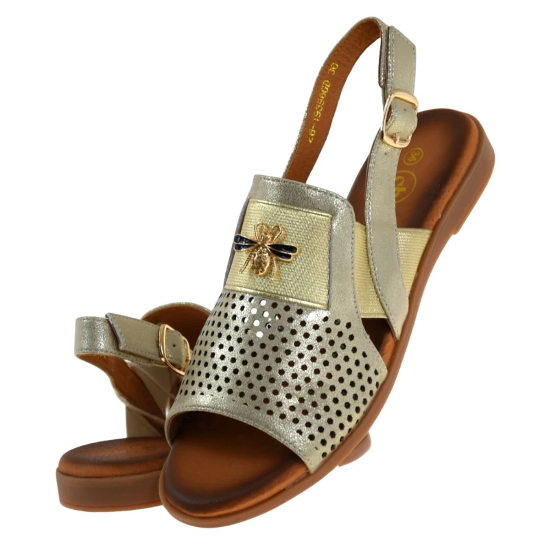 Eleganckie złote sandały damskie CAMBELL 26-19396GD z naturalnej skóry na lato, wesele i komunię (5).jpg