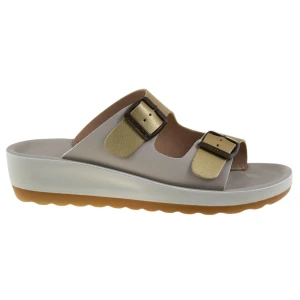 Włoskie klapki damskie beżowo-złote koturna FLY FLOT 42 G64 ZZ