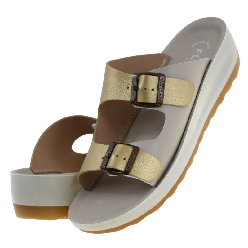 Klapki damskie FLY FLOT 42 G64 ZZ beżowo-złote na koturnie 3 cm (5).jpg