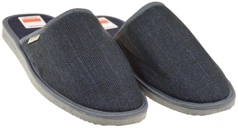 Wełniane kapcie męskie granatowe PAMI 006, lekkie obuwie domowe na antypoślizgowej podeszwie (2).jpg