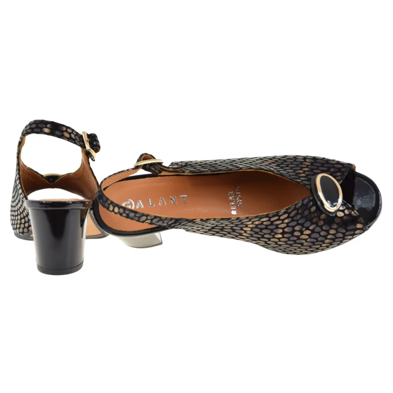 Eleganckie sandały damskie skórzane GALANT 4221 czarno złote na słupku 6 cm (4).jpg
