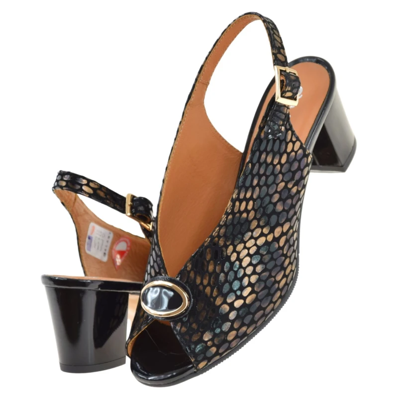 Eleganckie sandały damskie skórzane GALANT 4221 czarno złote na słupku 6 cm (5).jpg