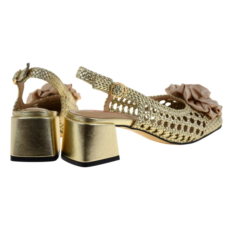 Eleganckie złote buty damskie na wesele i komunię, czółenka ARTIKER z plecioną cholewką (3).jpg