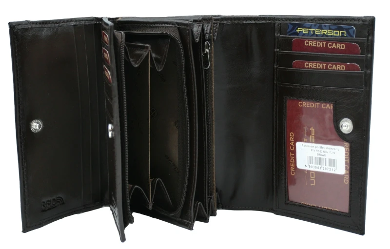 Portfel damski skórzany brązowy RFID Peterson PTN RD-22-NGV-BROWN elegancki średni model na zatrzask (2).webp
