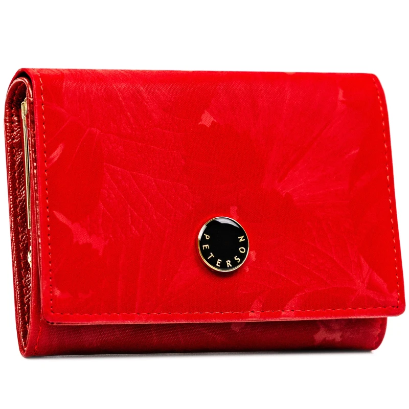 Elegancki czerwony portfel damski Peterson poziomy na karty bilon i banknoty (1).webp