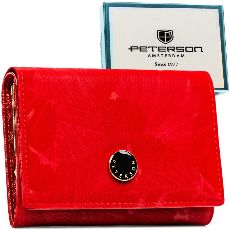 Elegancki czerwony portfel damski Peterson poziomy na karty bilon i banknoty (2).webp