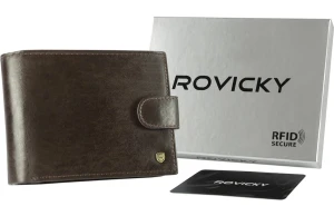 Portfel męski skórzany RFID brązowy duży | Rovicky N61L-RVT-3203