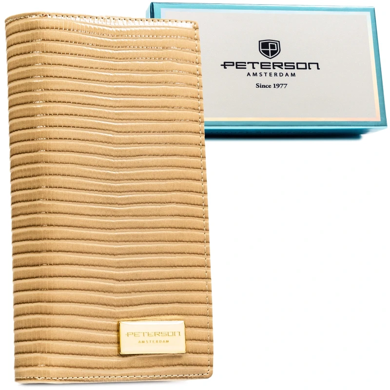 Duży beżowy portfel damski Peterson PTN PS1431-CRV KHAKI skóra naturalna+PU z ochroną RFID (1).webp