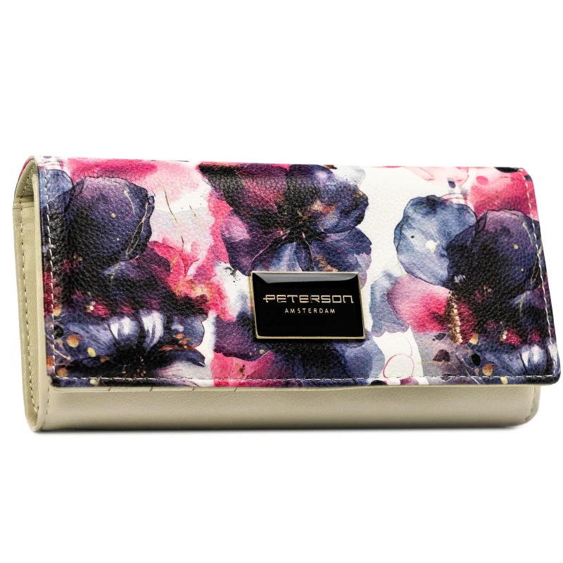 Duży portfel damski Peterson PTN PX27-PF1 ROSE skóra naturalna i PU w kwiatowy wzór (6).webp