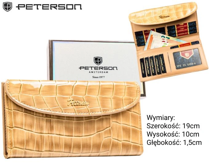 Portfel damski Peterson PTN-POR-03-CB Beige beżowy duży eko skóra z tłoczeniem krokodyla (2).webp