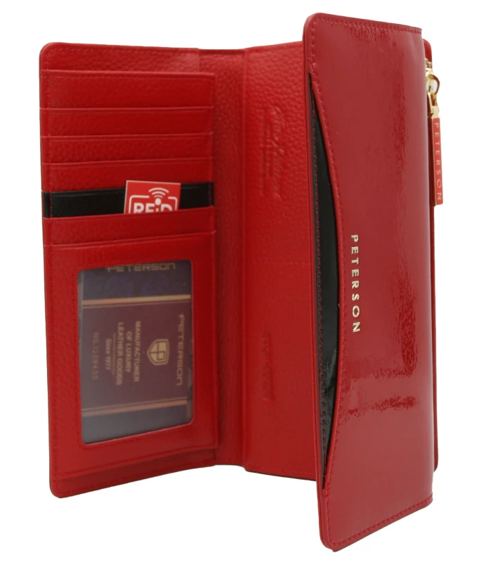 Portfel damski skórzany Peterson PTN BC-415-1605 RED+Black czerwony lakierowany z RFID (2).webp