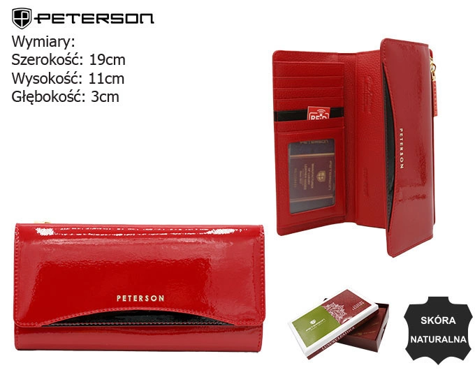 Portfel damski skórzany Peterson PTN BC-415-1605 RED+Black czerwony lakierowany z RFID (3).webp