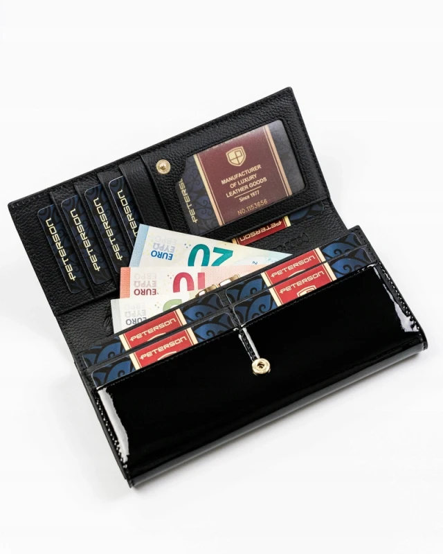 Portfel damski skórzany Peterson PTN BC-467 Black czarny lakierowany z RFID i biglem (3).webp