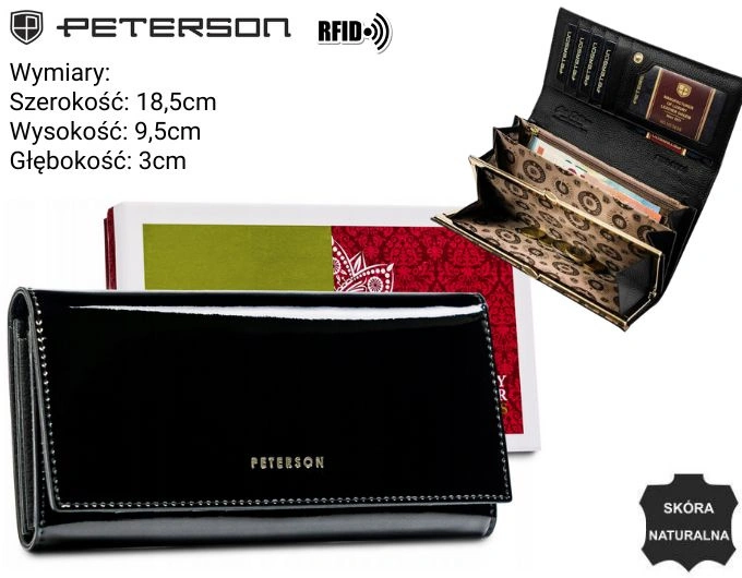 Portfel damski skórzany Peterson PTN BC-467 Black czarny lakierowany z RFID i biglem (4).webp