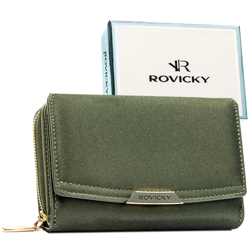 Portfel damski zielony Rovicky R-001-HN6-2059 GREEN z RFID, zatrzaskiem i kieszonką na bilon (1).webp