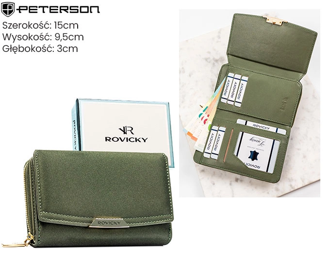 Portfel damski zielony Rovicky R-001-HN6-2059 GREEN z RFID, zatrzaskiem i kieszonką na bilon (4).webp