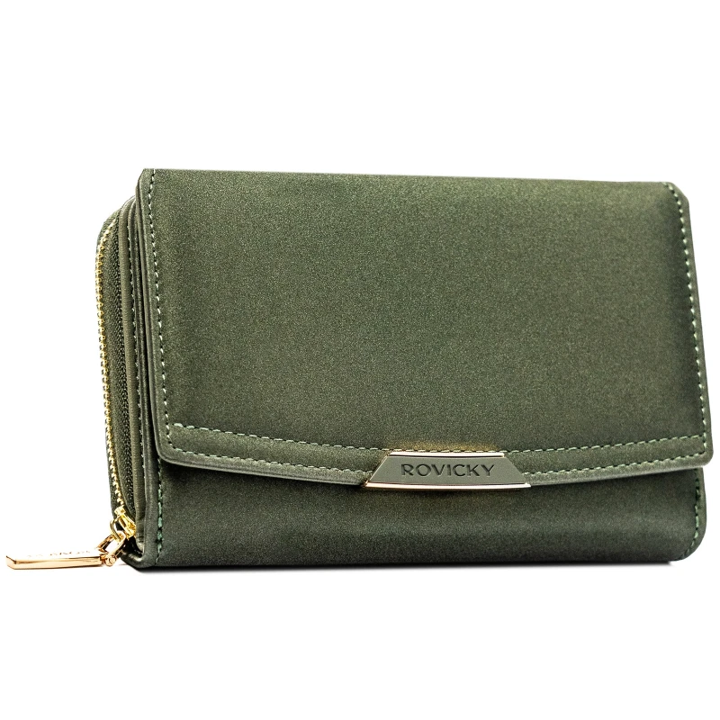 Portfel damski zielony Rovicky R-001-HN6-2059 GREEN z RFID, zatrzaskiem i kieszonką na bilon (5).webp