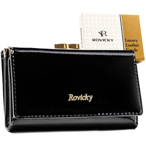 Portfel damski skórzany czarny RFID | Rovicky RH-23-1-SH-R