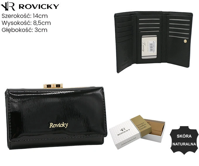 Elegancki czarny portfel damski Rovicky ze skóry naturalnej z motywem węża, pudełkiem prezentowym i ochroną RFID (6).webp