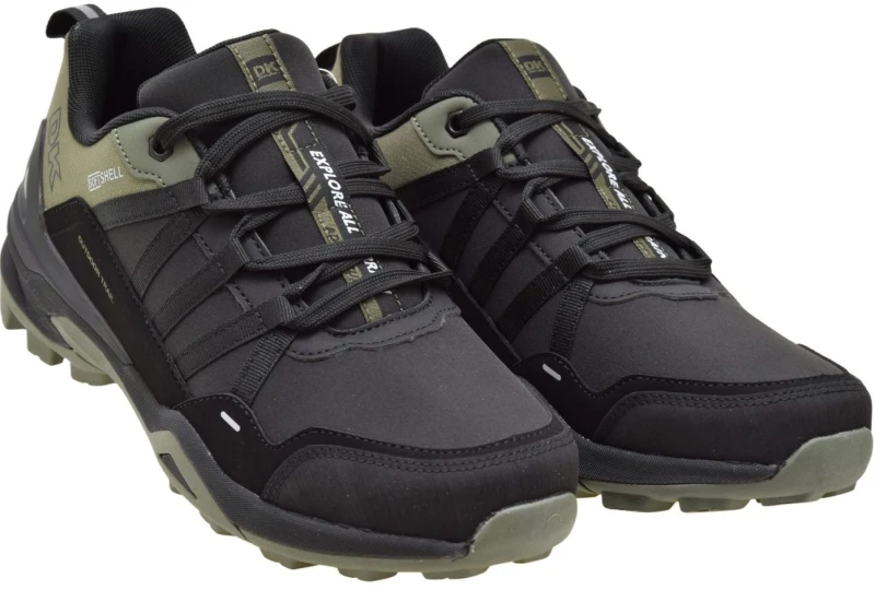 Lekkie buty męskie trekkingowe DK softshell czarno-khaki na spacer, do pracy i na co dzień (2).jpg