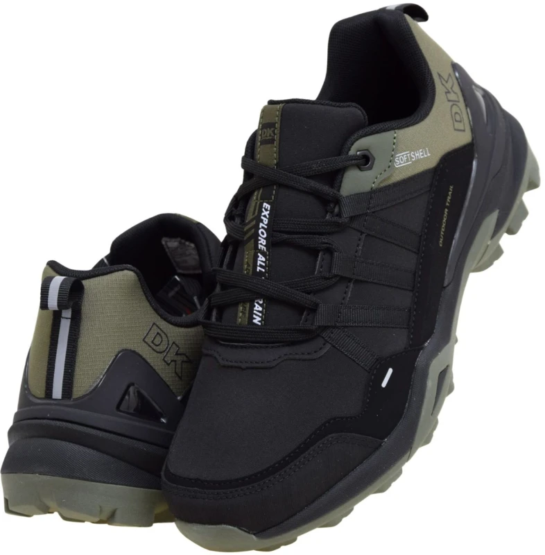 Lekkie buty męskie trekkingowe DK softshell czarno-khaki na spacer, do pracy i na co dzień (5).jpg