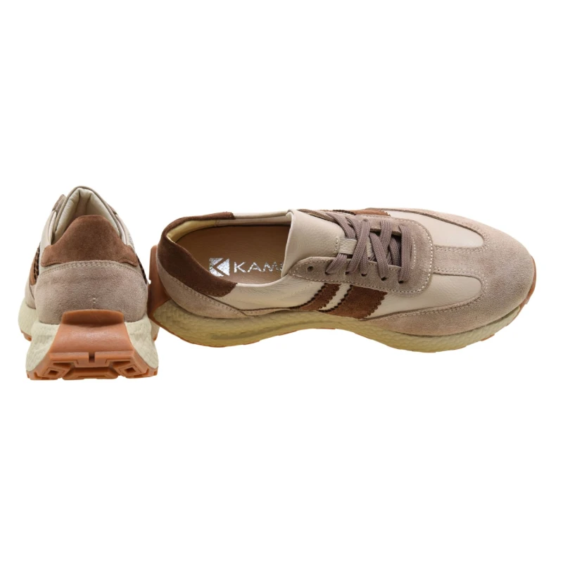 Damskie sneakersy skórzane KAMPA N1291 beżowo-brązowe na lekkiej platformie (4).jpg