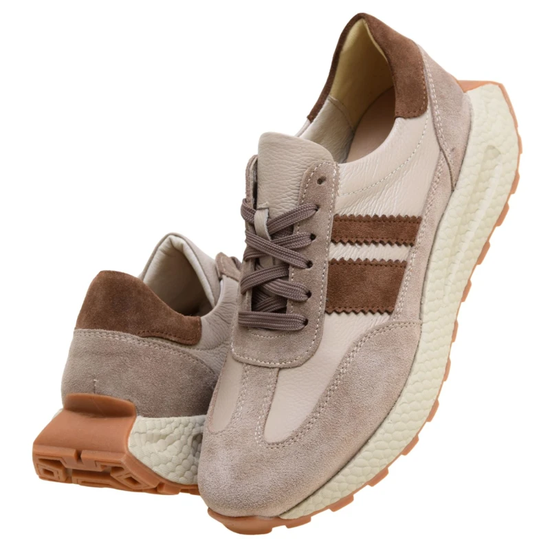 Damskie sneakersy skórzane KAMPA N1291 beżowo-brązowe na lekkiej platformie (5).jpg