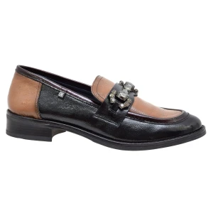 Mokasyny damskie skórzane eleganckie czarno-brązowe DORKING D9118NANNA