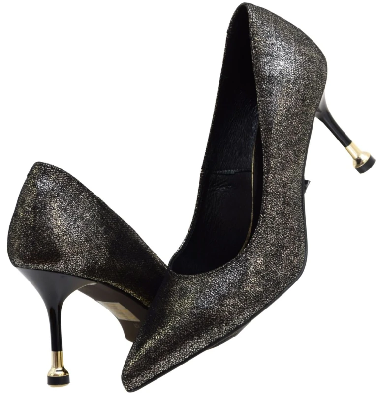 Czółenka damskie skórzane czarno-złote CheBello 5123 eleganckie szpilki 8 cm (5).jpg