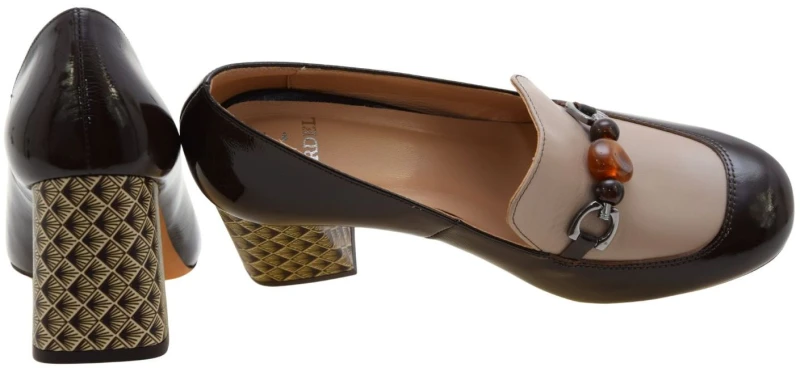 Eleganckie czółenka damskie KORDEL 3174 ze skóry naturalnej na słupku 7,5 cm z ozdobą (4).jpg