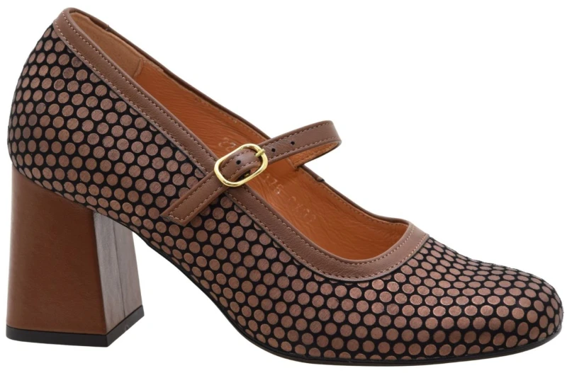 Eleganckie czółenka damskie KORDEL 3176 brązowe ze skóry naturalnej na słupku 7,5 cm z paskiem (1).jpg