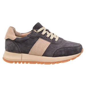 Sneakersy damskie skórzane zamszowe brązowo-beżowe na platformie | CAMBELL 40354