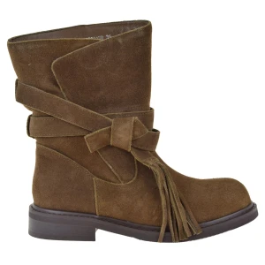 Botki damskie skórzane zamszowe brązowe z frędzlami CAMBELL 26-57301BR