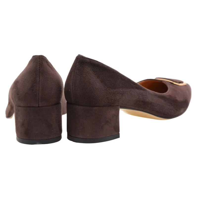 Czółenka damskie skórzane zamszowe brązowe na słupku 5 cm CLEOO 2319 (3).jpg
