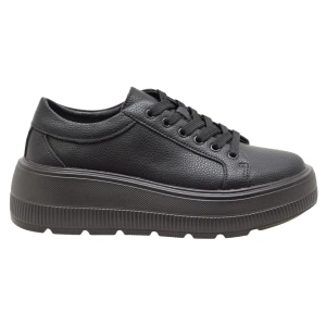 Sneakersy damskie skórzane czarne na platformie wygodne modne półbuty eVento 8181