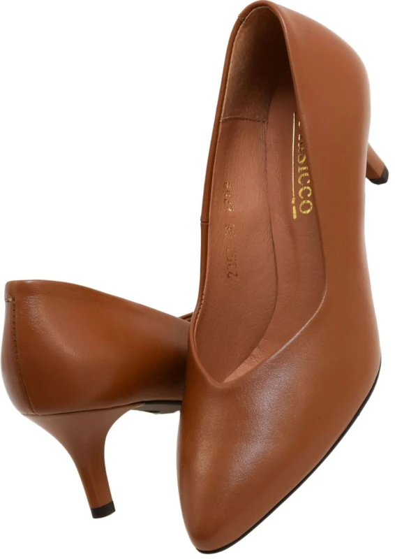 Eleganckie czółenka damskie brązowe na szpilce 6 cm CLASICO 2367, wygodne skórzane buty na wesele i do pracy (5).jpg