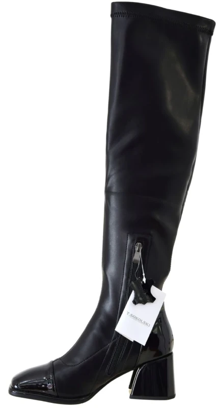 Kozaki damskie skórzane czarne za kolano na słupku 6,5 cm, eleganckie z elastyczną cholewką z lycrą T.SOKOLSKI Z26-355 (5).jpg