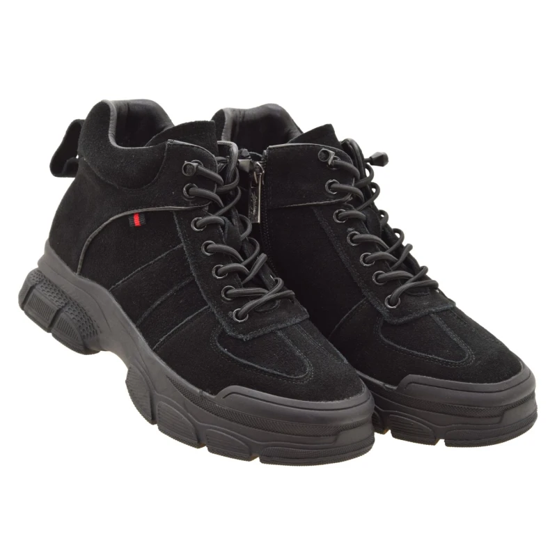 Czarne sneakersy damskie za kostkę PASS 1WB90007A – naturalny zamsz, sznurowanie, zamek i wygodna podeszwa amortyzująca (2).jpg