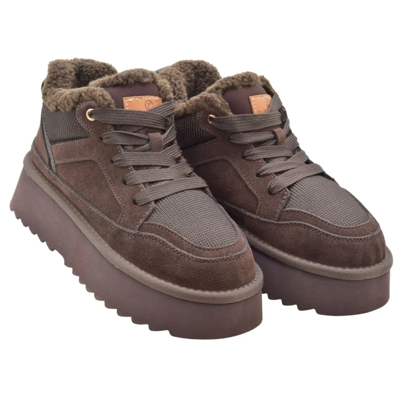 Brązowe sneakersy damskie zimowe POTOCKI 26-13312BR na platformie – widok z boku (2).jpg