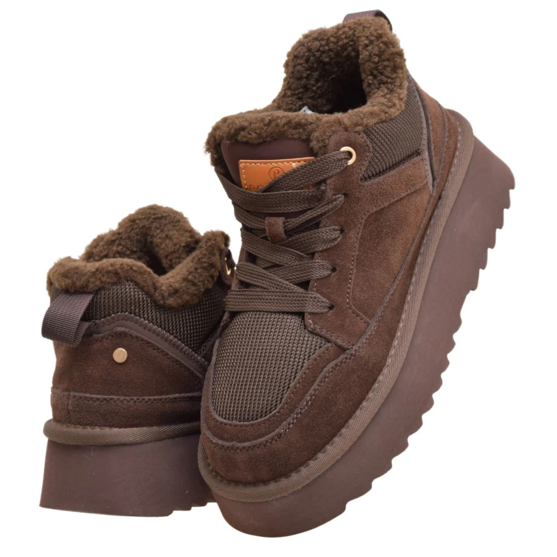 Brązowe sneakersy damskie zimowe POTOCKI 26-13312BR na platformie – widok z boku (5).jpg